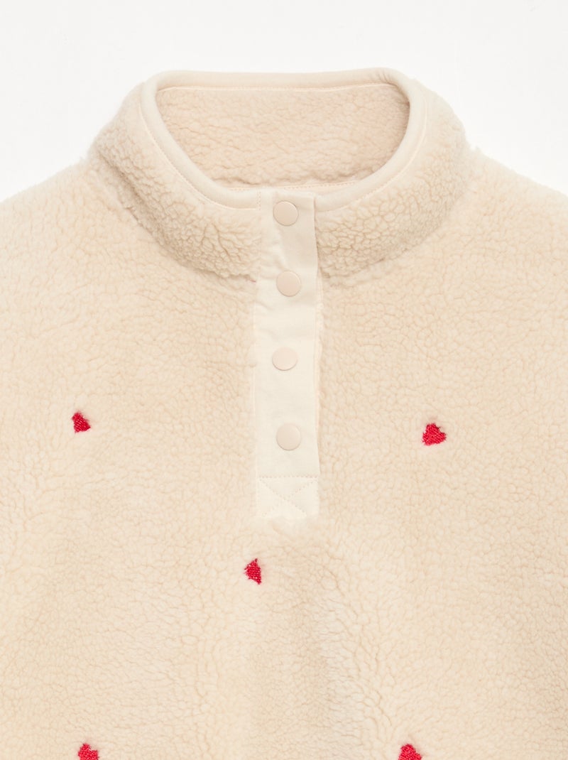 Sudadera efecto borreguito con bordado Beige - Kiabi