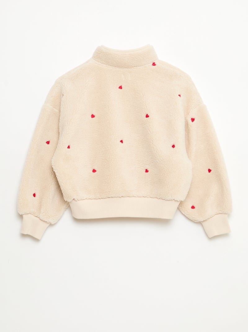 Sudadera efecto borreguito con bordado Beige - Kiabi