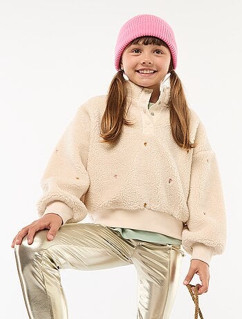 Sudadera efecto borreguito con bordado