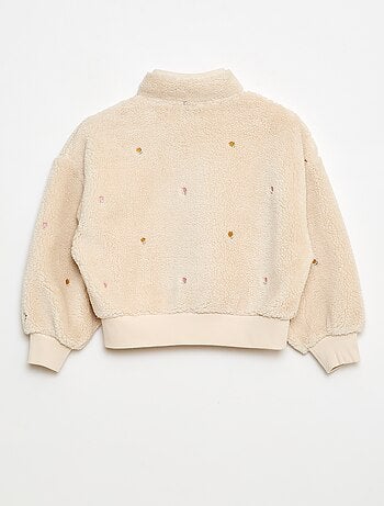 Sudadera efecto borreguito con bordado