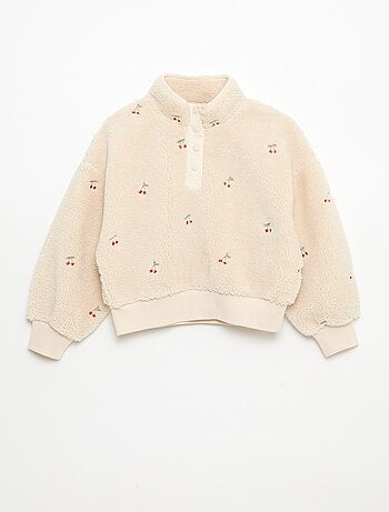 Sudadera efecto borreguito con bordado