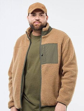 Sudadera efecto borreguito con cremallera bicolor