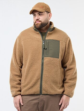 Sudadera efecto borreguito con cremallera bicolor