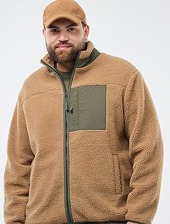 Sudadera efecto borreguito con cremallera bicolor