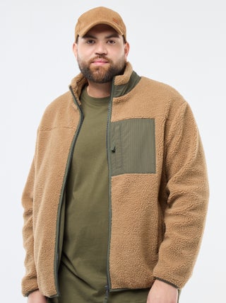 Sudadera efecto borreguito con cremallera bicolor