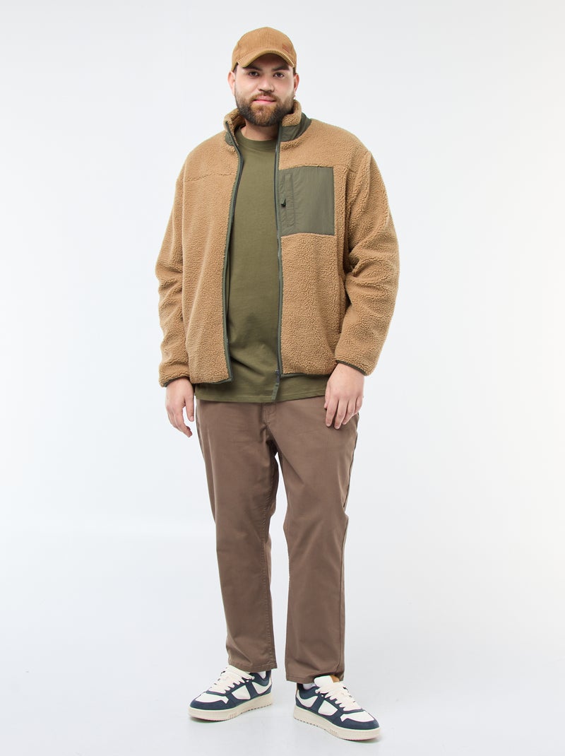 Sudadera efecto borreguito con cremallera bicolor Beige - Kiabi