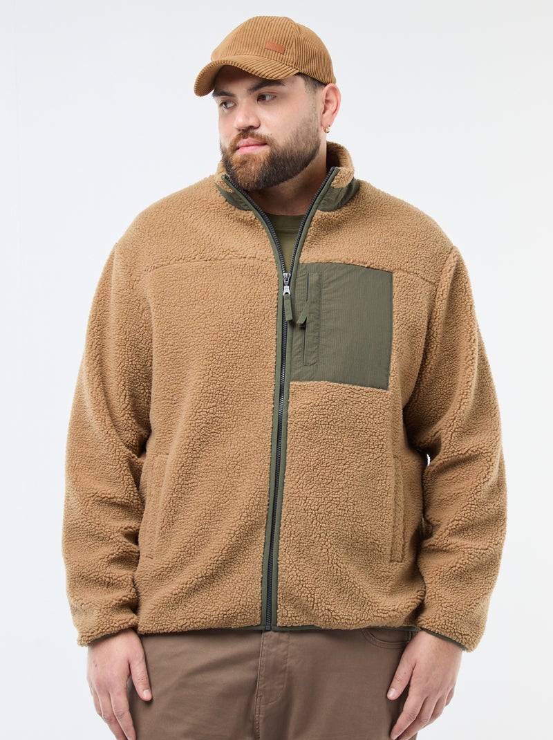 Sudadera efecto borreguito con cremallera bicolor Beige - Kiabi
