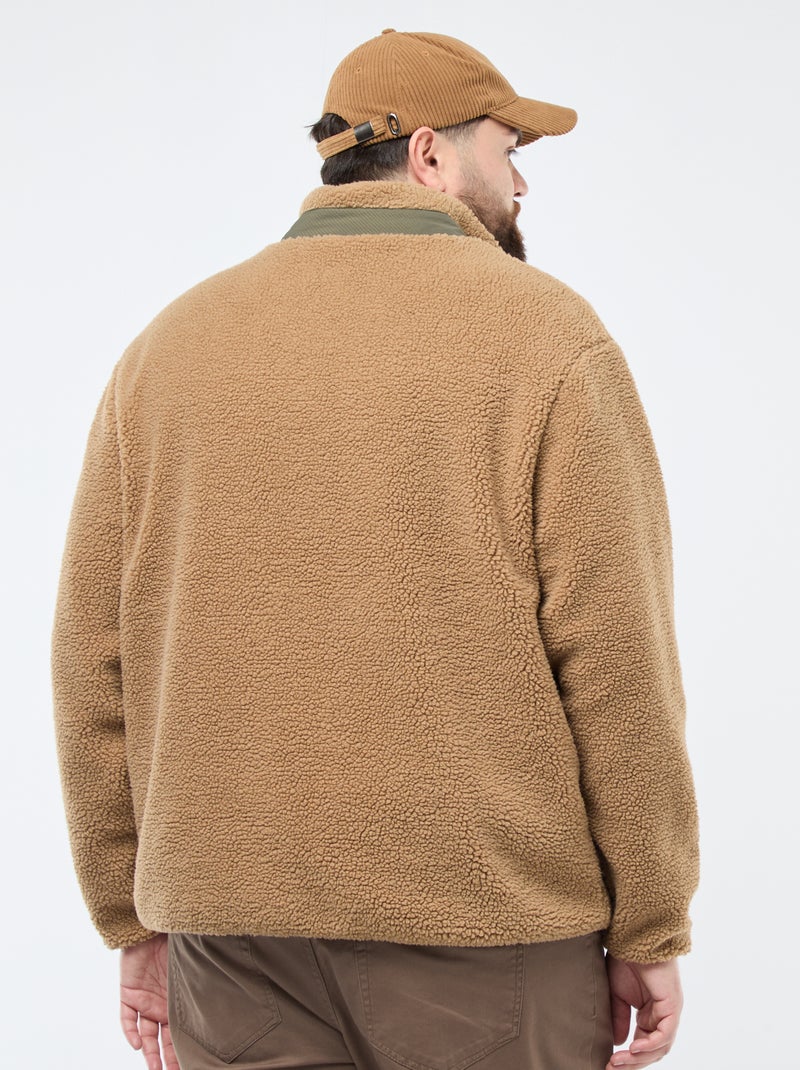 Sudadera efecto borreguito con cremallera bicolor Beige - Kiabi