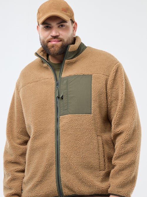 Sudadera efecto borreguito con cremallera bicolor - Kiabi