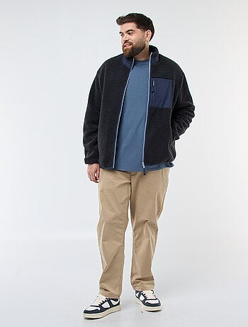 Sudadera efecto borreguito con cremallera bicolor