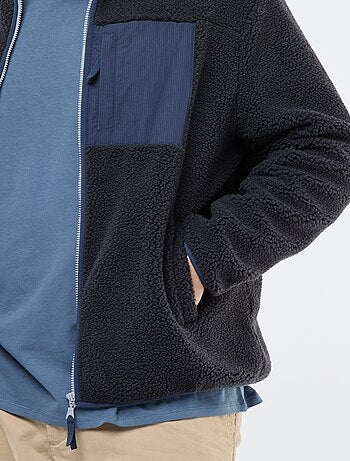 Sudadera efecto borreguito con cremallera bicolor