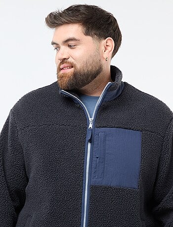 Sudadera efecto borreguito con cremallera bicolor