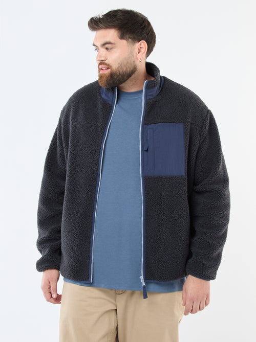 Sudadera efecto borreguito con cremallera bicolor - Kiabi