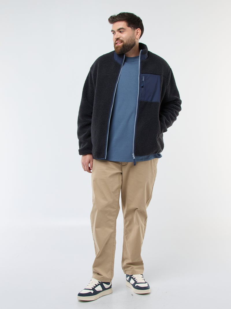 Sudadera efecto borreguito con cremallera bicolor Negro - Kiabi