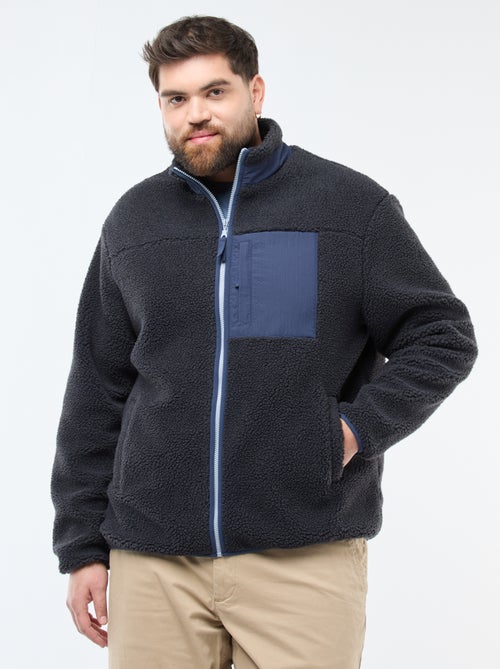 Sudadera efecto borreguito con cremallera bicolor - Kiabi