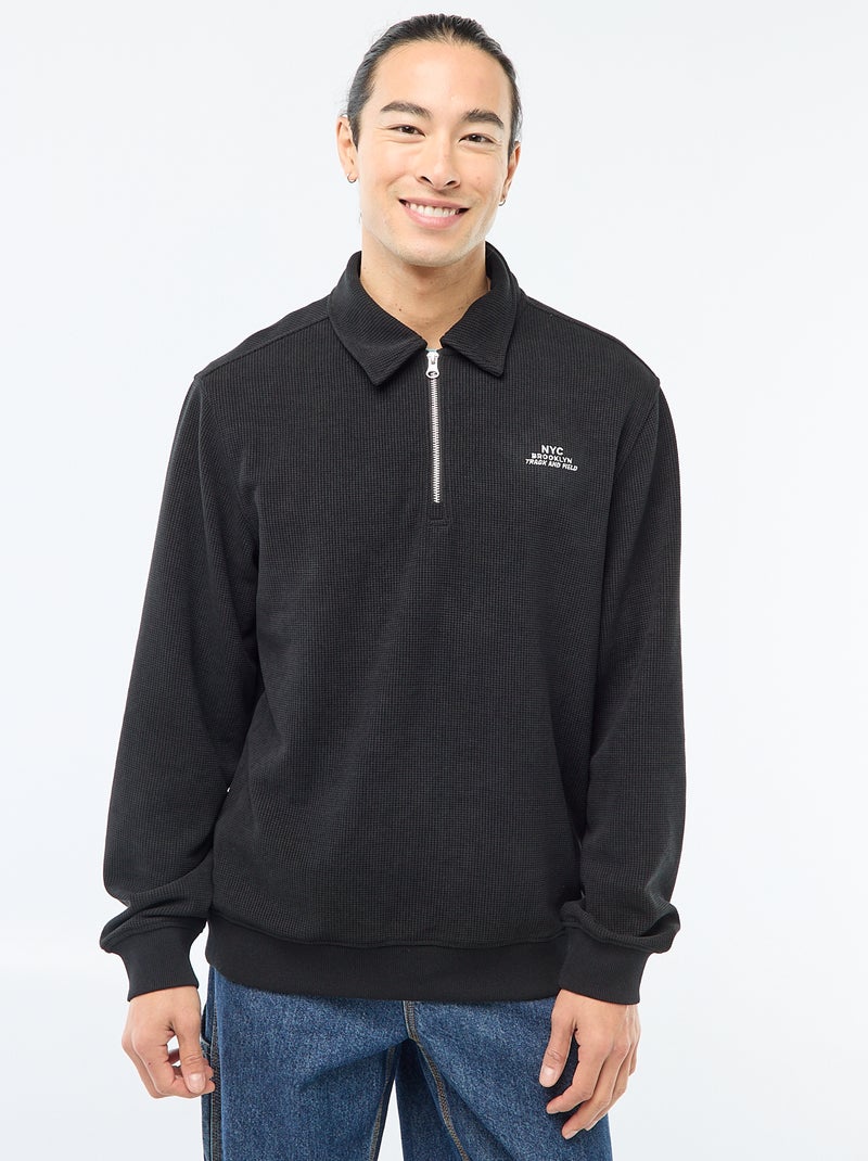 Sudadera en tejido gofrado Negro - Kiabi
