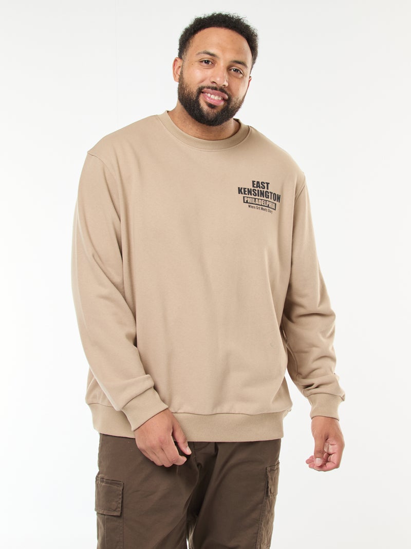 Sudadera estampada a doble cara en felpa ligera Beige - Kiabi