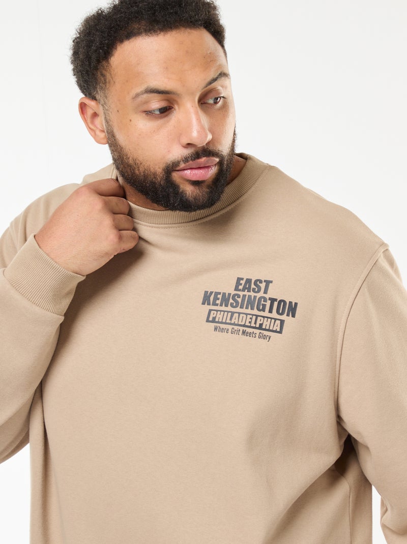 Sudadera estampada a doble cara en felpa ligera Beige - Kiabi