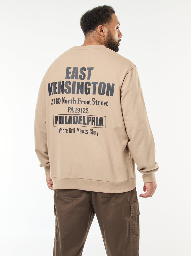 Sudadera estampada a doble cara en felpa ligera Beige - Kiabi