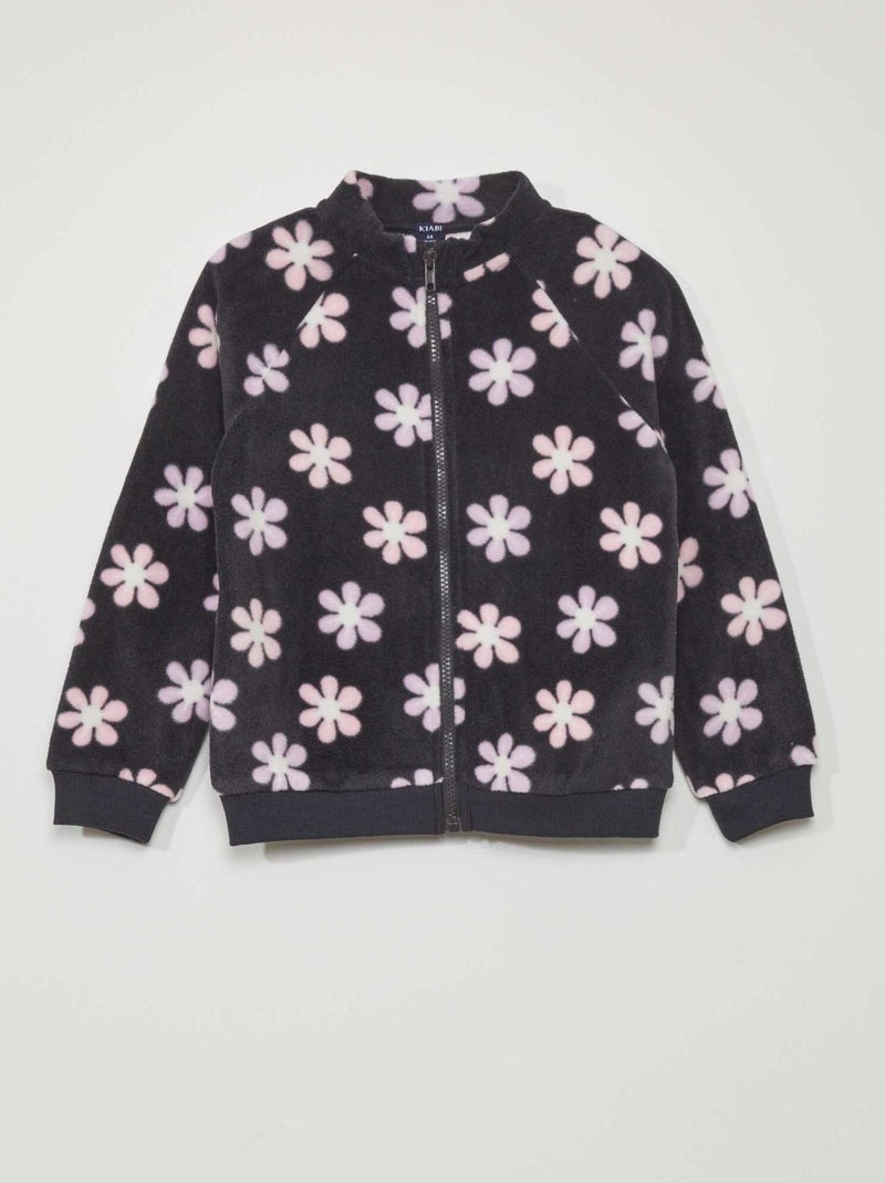 Sudadera estampada con cremallera de tejido polar NEGRO - Kiabi