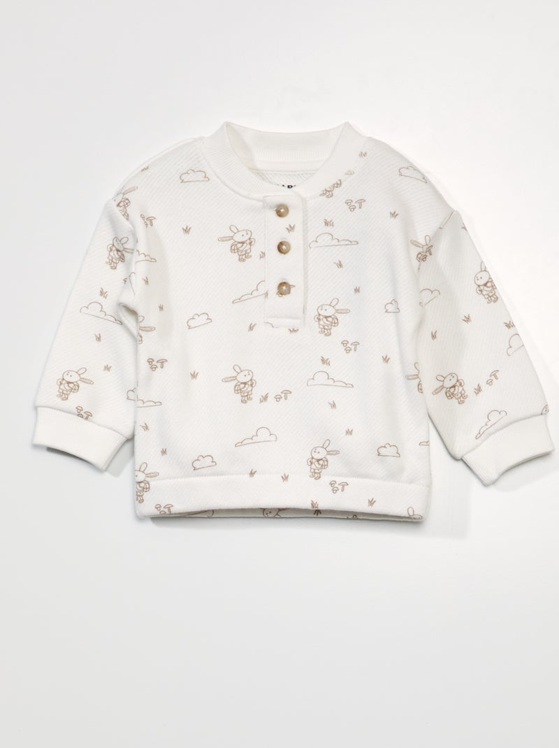 Sudadera estampada con cuello panadero BLANCO - Kiabi