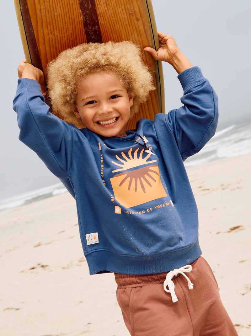 Sudadera estampada con cuello redondo AZUL - Kiabi