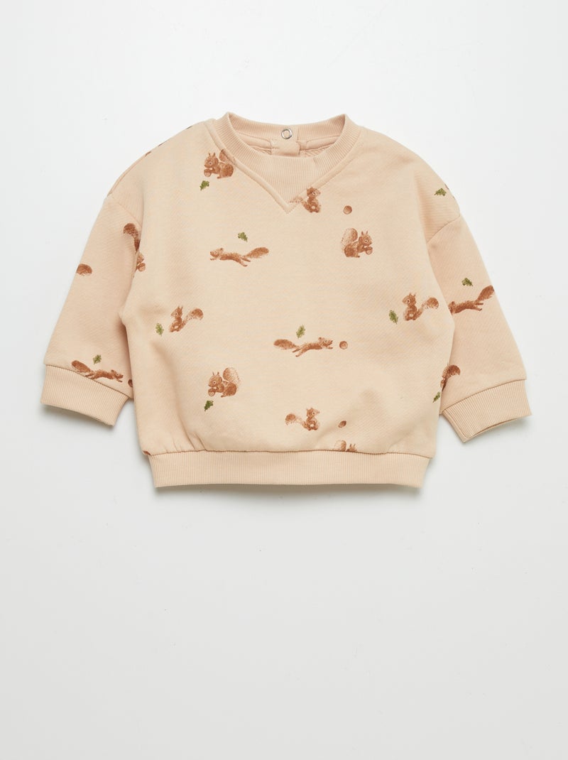 Sudadera estampada con cuello redondo BEIGE - Kiabi