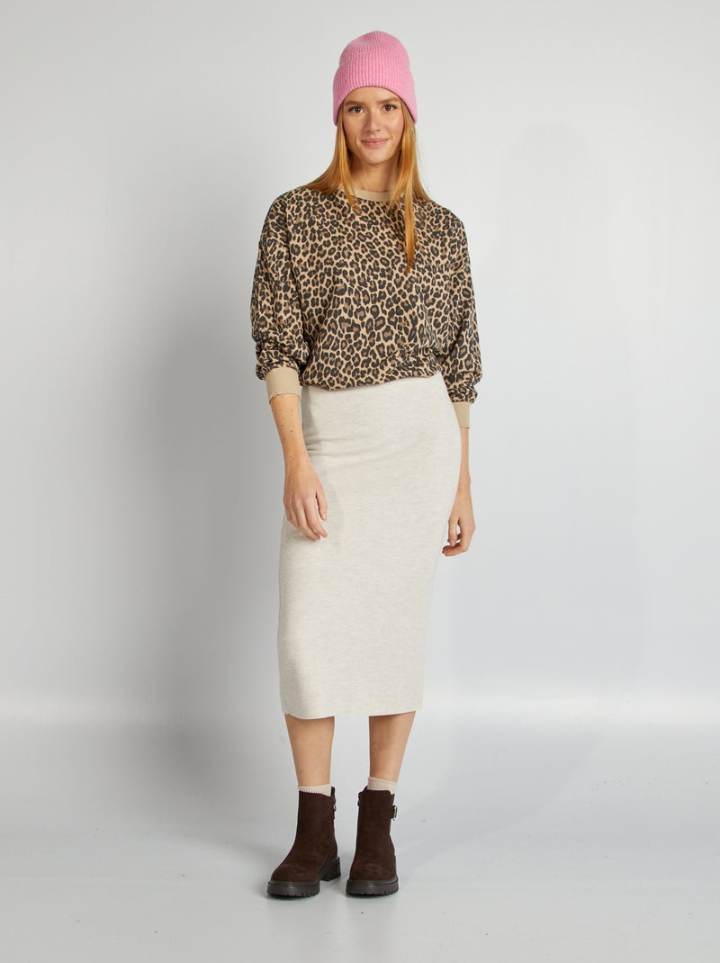 Sudadera estampada con cuello redondo BEIGE - Kiabi