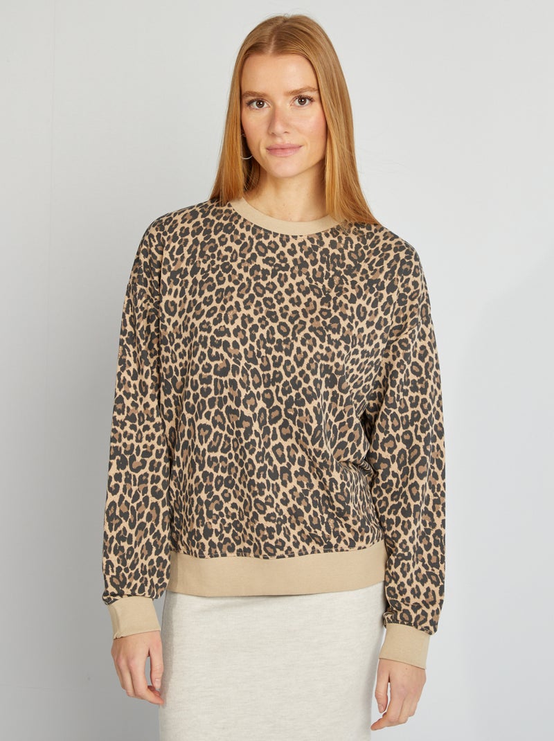 Sudadera estampada con cuello redondo BEIGE - Kiabi