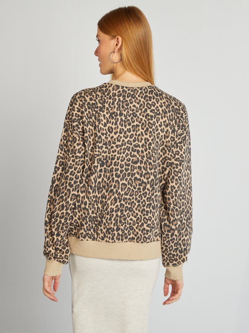 Sudadera estampada con cuello redondo BEIGE - Kiabi