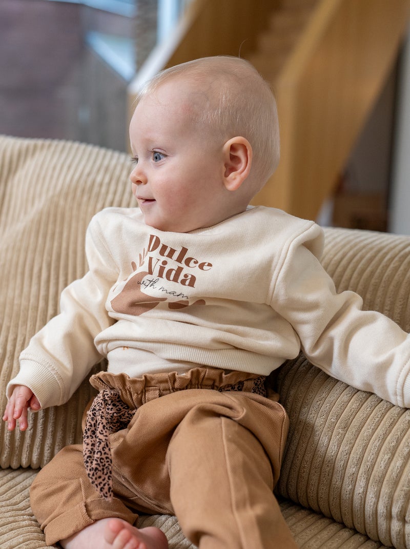 Sudadera estampada con cuello redondo BEIGE - Kiabi