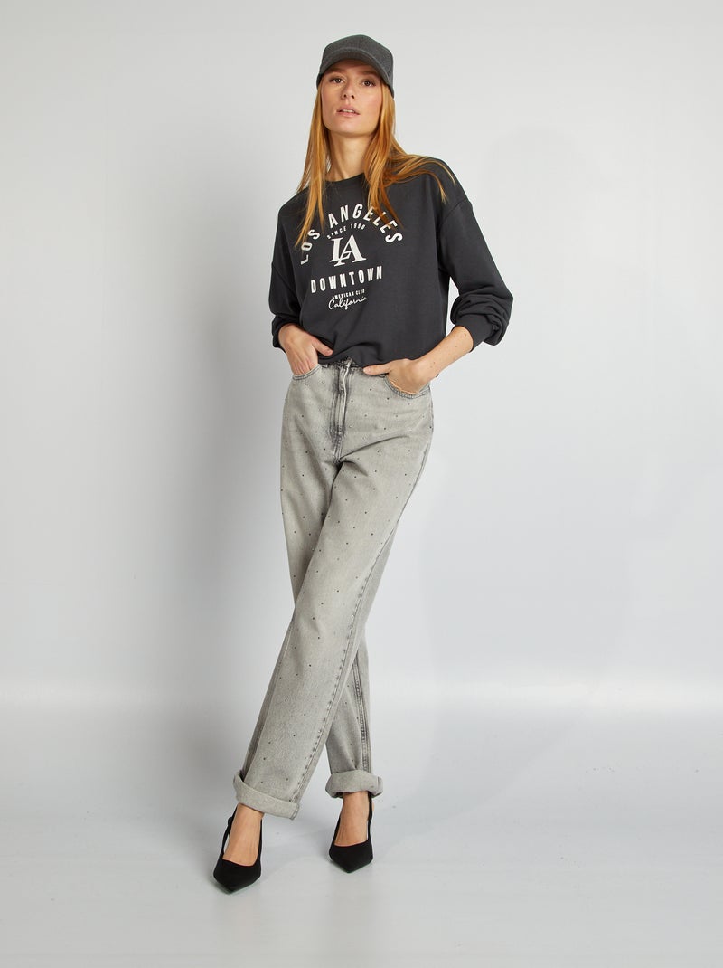 Sudadera estampada con cuello redondo NEGRO - Kiabi