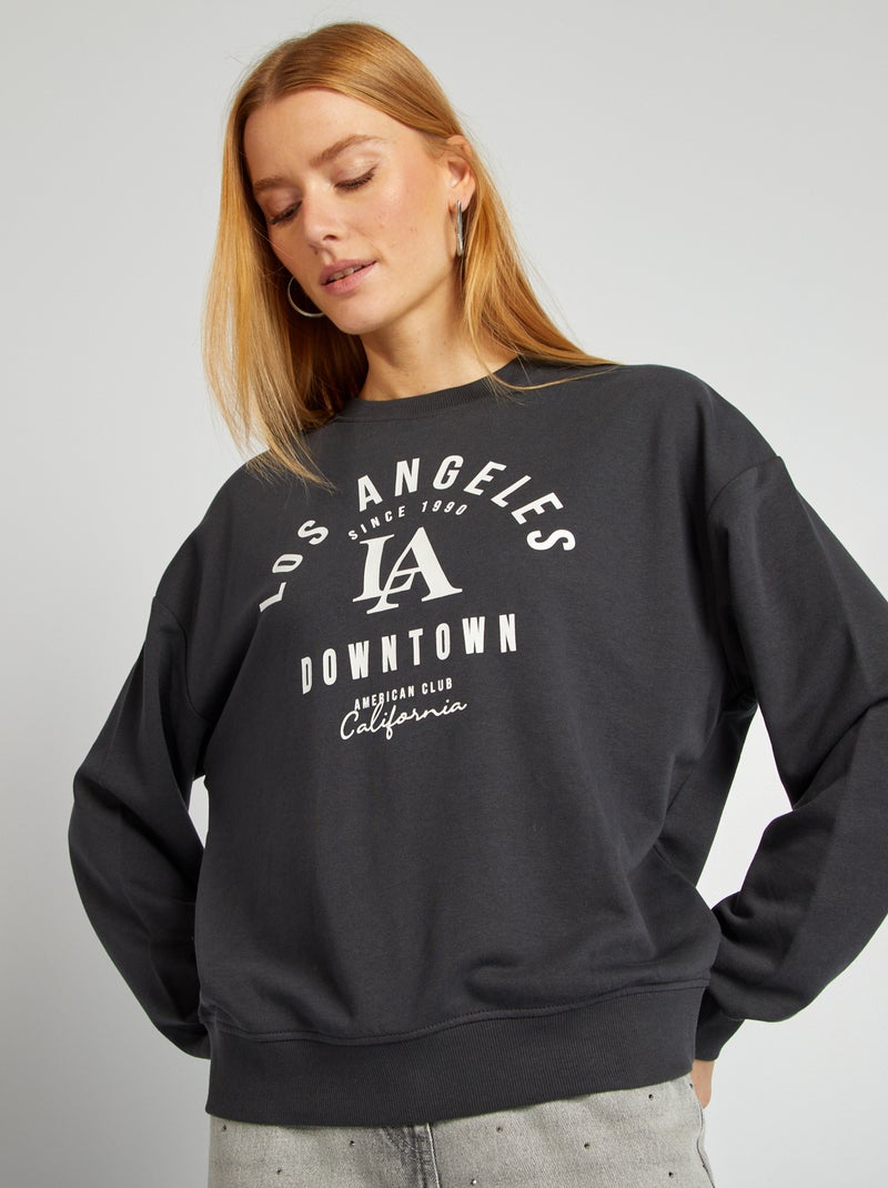 Sudadera estampada con cuello redondo NEGRO - Kiabi