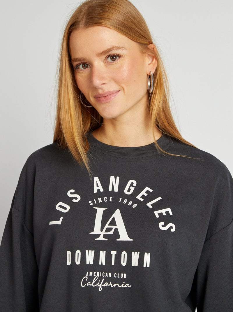 Sudadera estampada con cuello redondo NEGRO - Kiabi