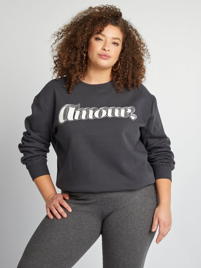 Sudadera estampada con cuello redondo NEGRO - Kiabi