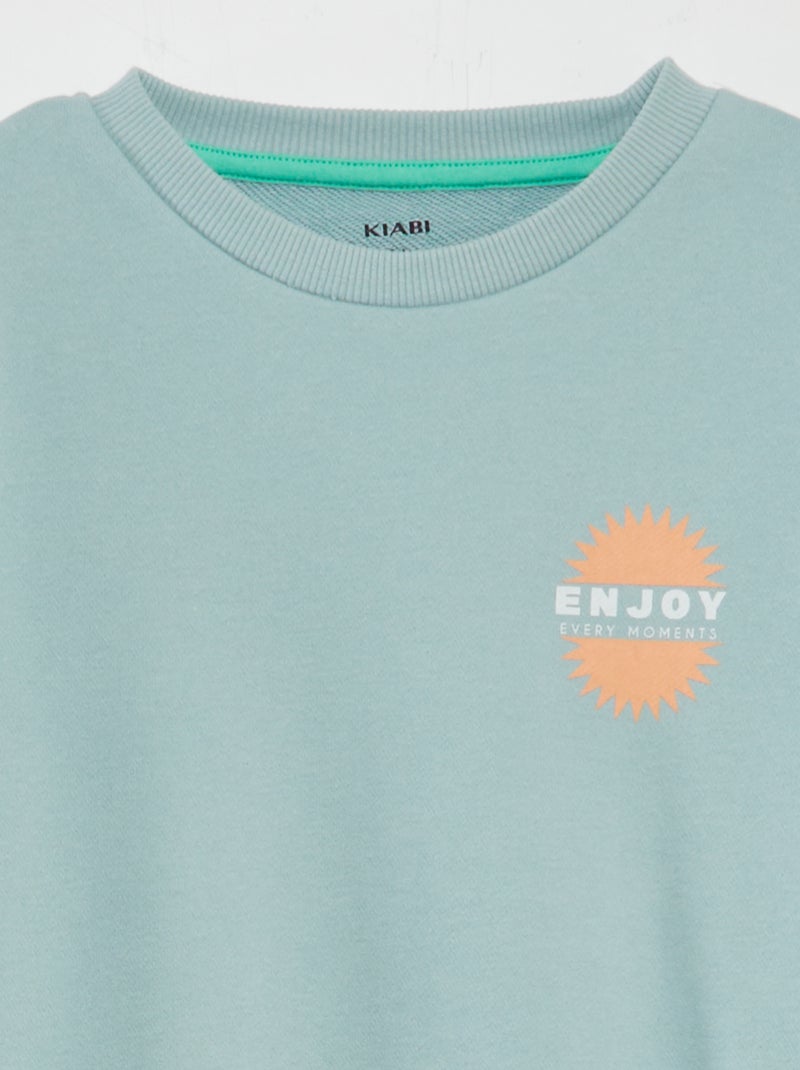 Sudadera estampada con cuello redondo y ancho AZUL - Kiabi