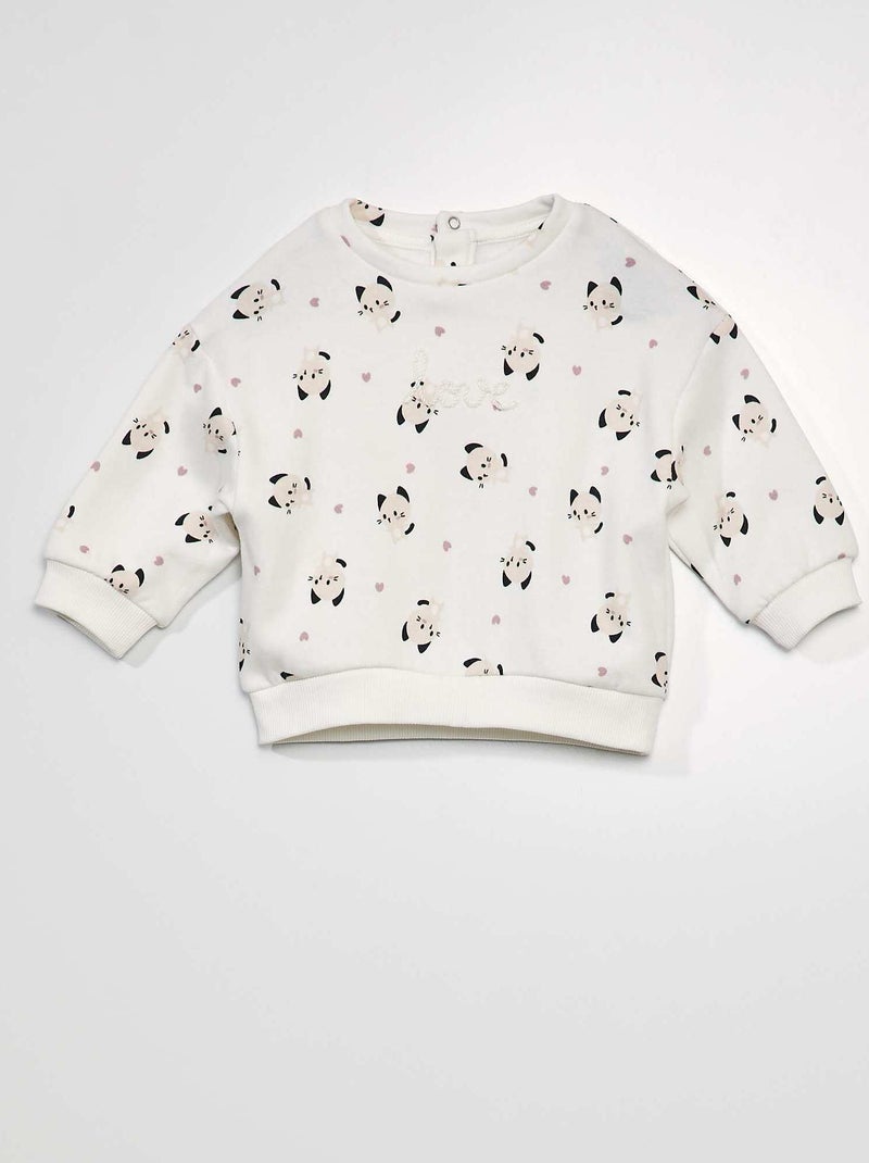 Sudadera estampada con mensaje bordado BLANCO - Kiabi