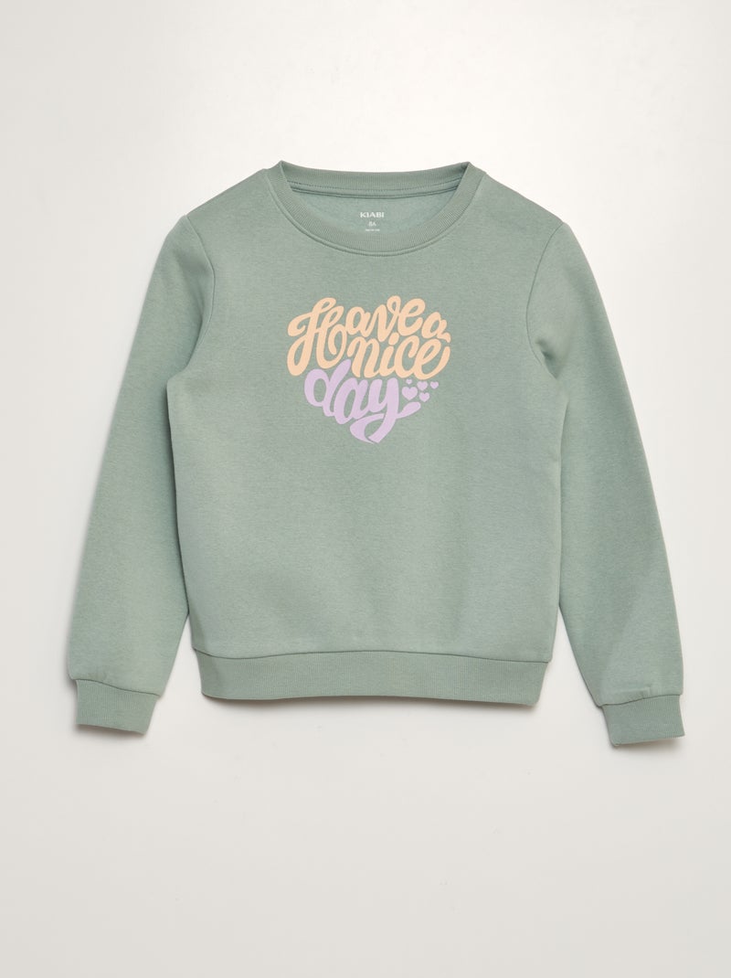 Sudadera estampada de chándal con cuello redondo VERDE - Kiabi