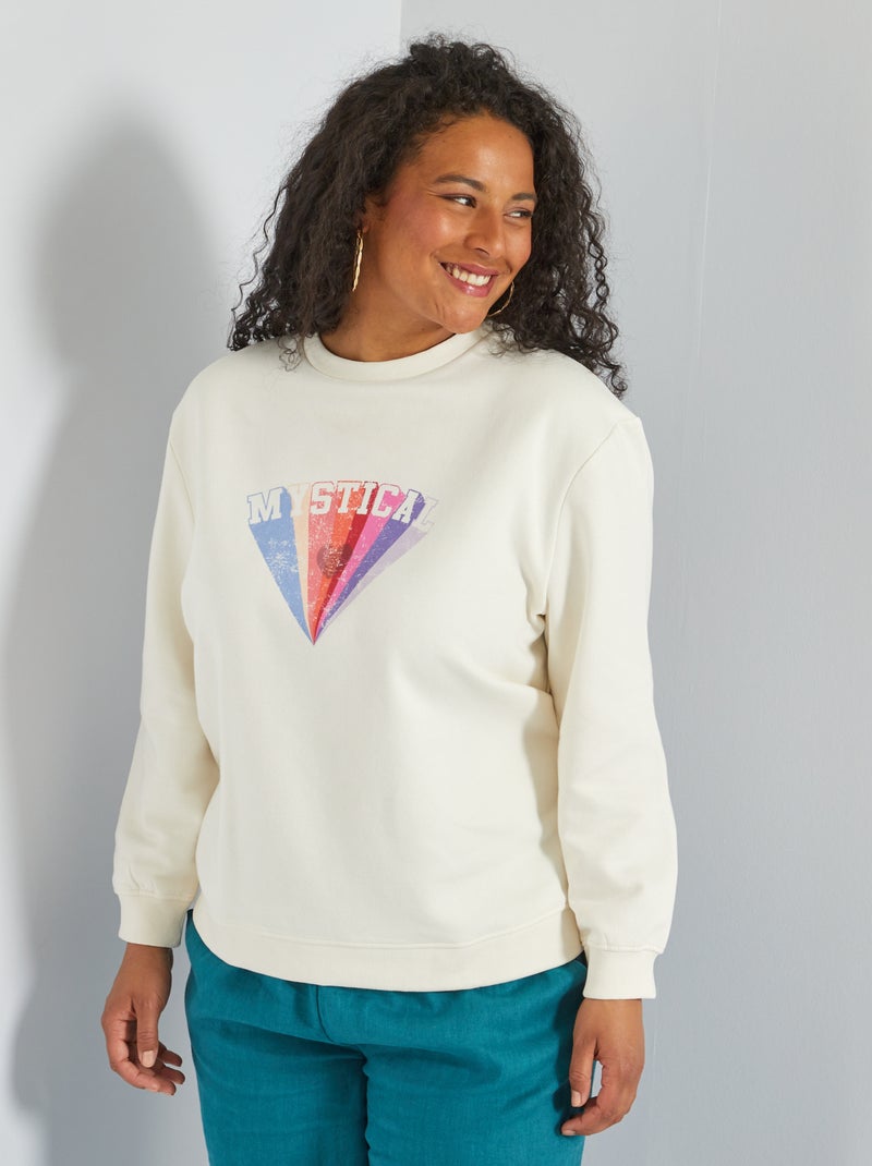 Sudadera estampada de cuello redondo BLANCO - Kiabi