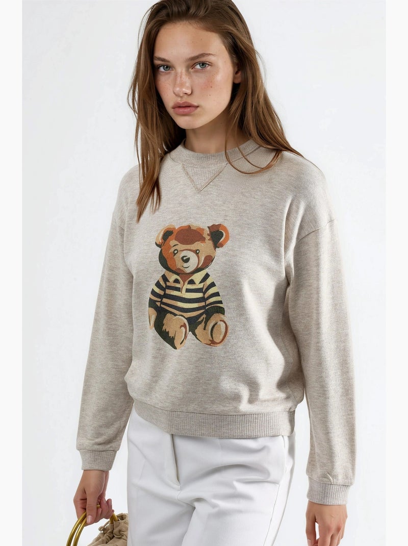 Sudadera estampada de cuello redondo busem Crema - Kiabi