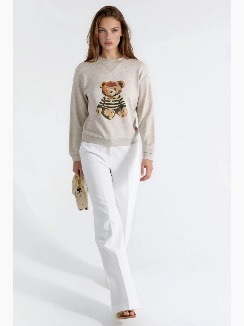Sudadera estampada de cuello redondo busem Crema - Kiabi