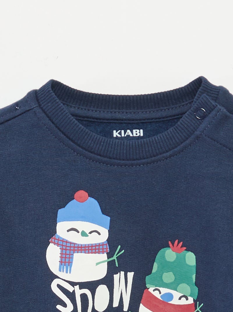 Sudadera estampada de Navidad en polar de algodón Azul - Kiabi
