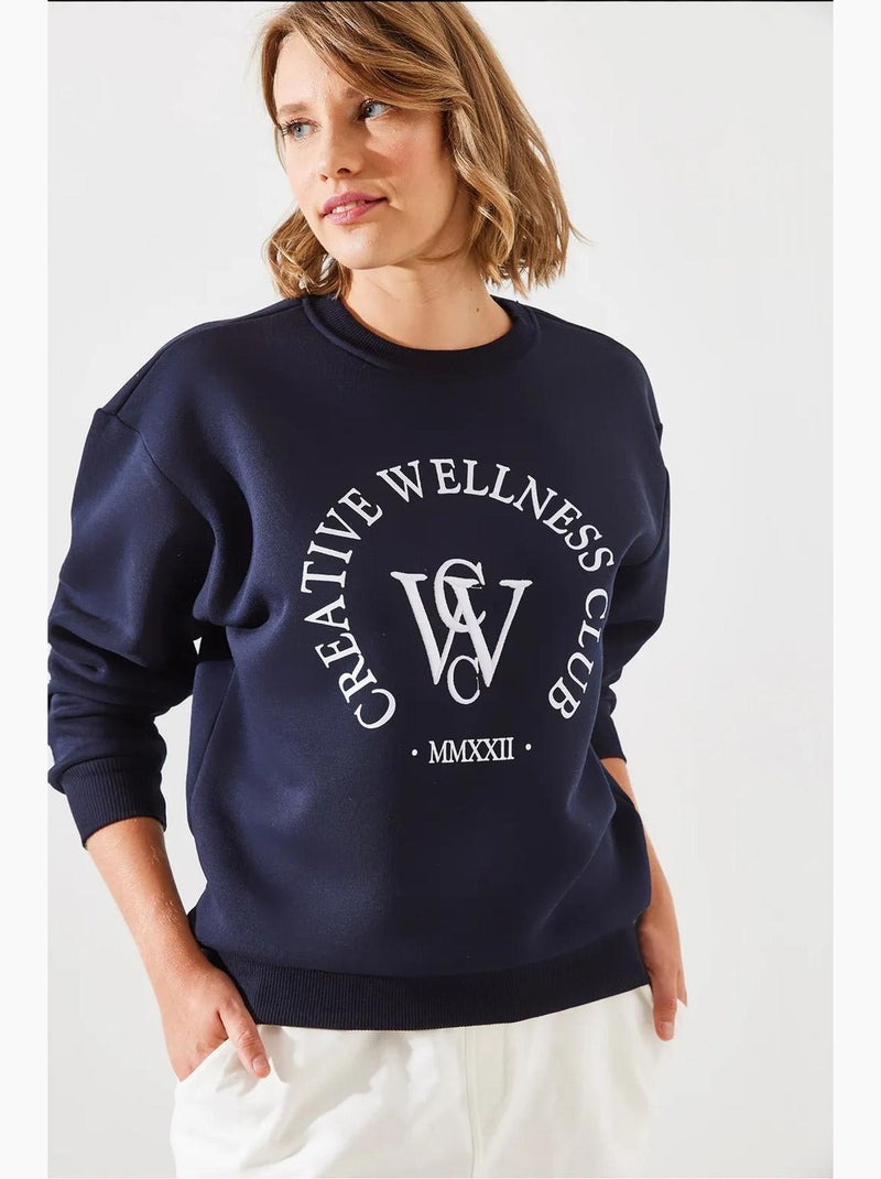 Sudadera estampada de tres hilos cepillados mbhs lucci Azul marino - Kiabi