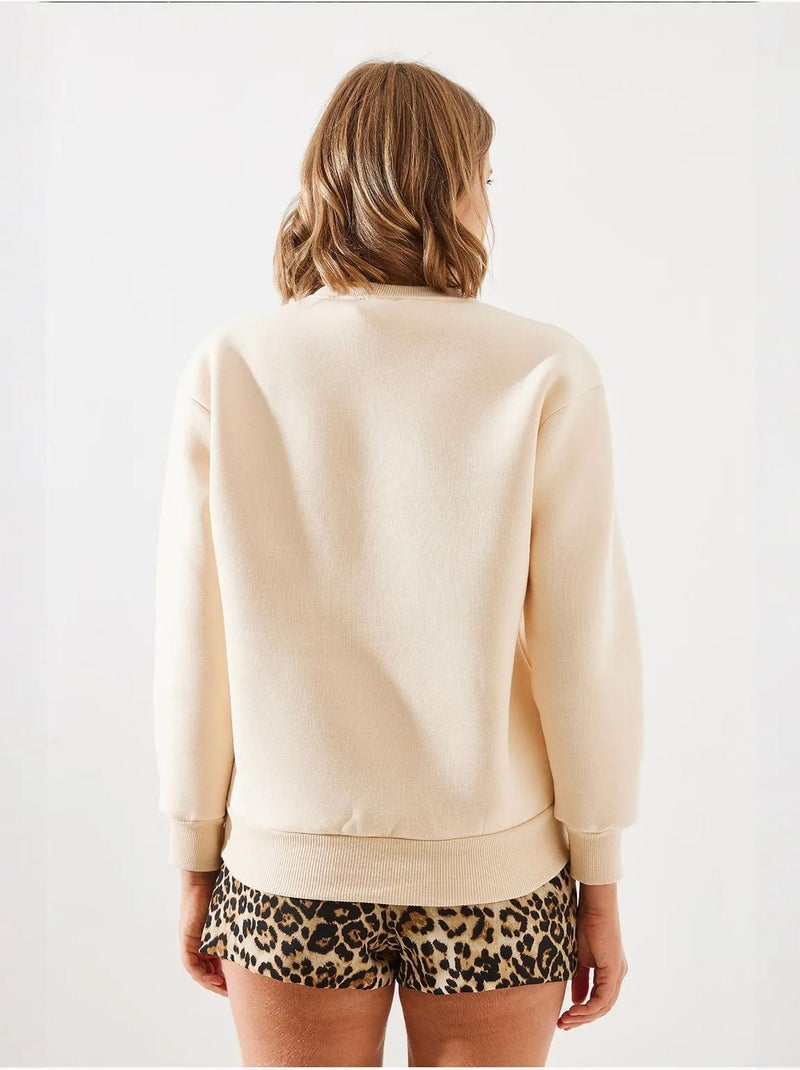 Sudadera estampada de tres hilos cepillados mbhs lucci Beige arcilla - Kiabi