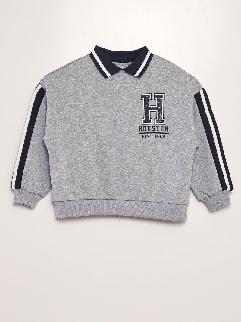 Sudadera estilo campus con cuello polo GRIS - Kiabi