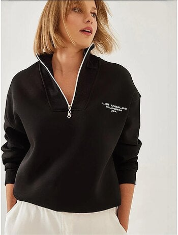 Sudadera extragrande cepillada con cuello alto y cremallera lucci