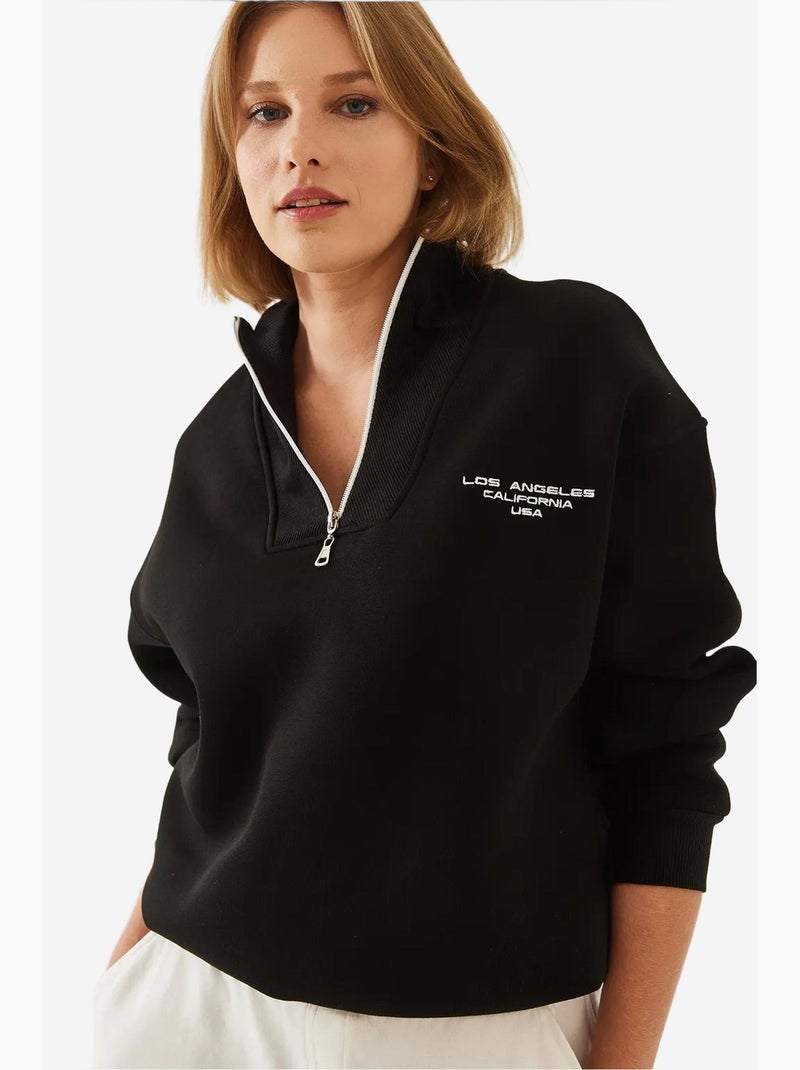 Sudadera extragrande cepillada con cuello alto y cremallera lucci Negro - Kiabi