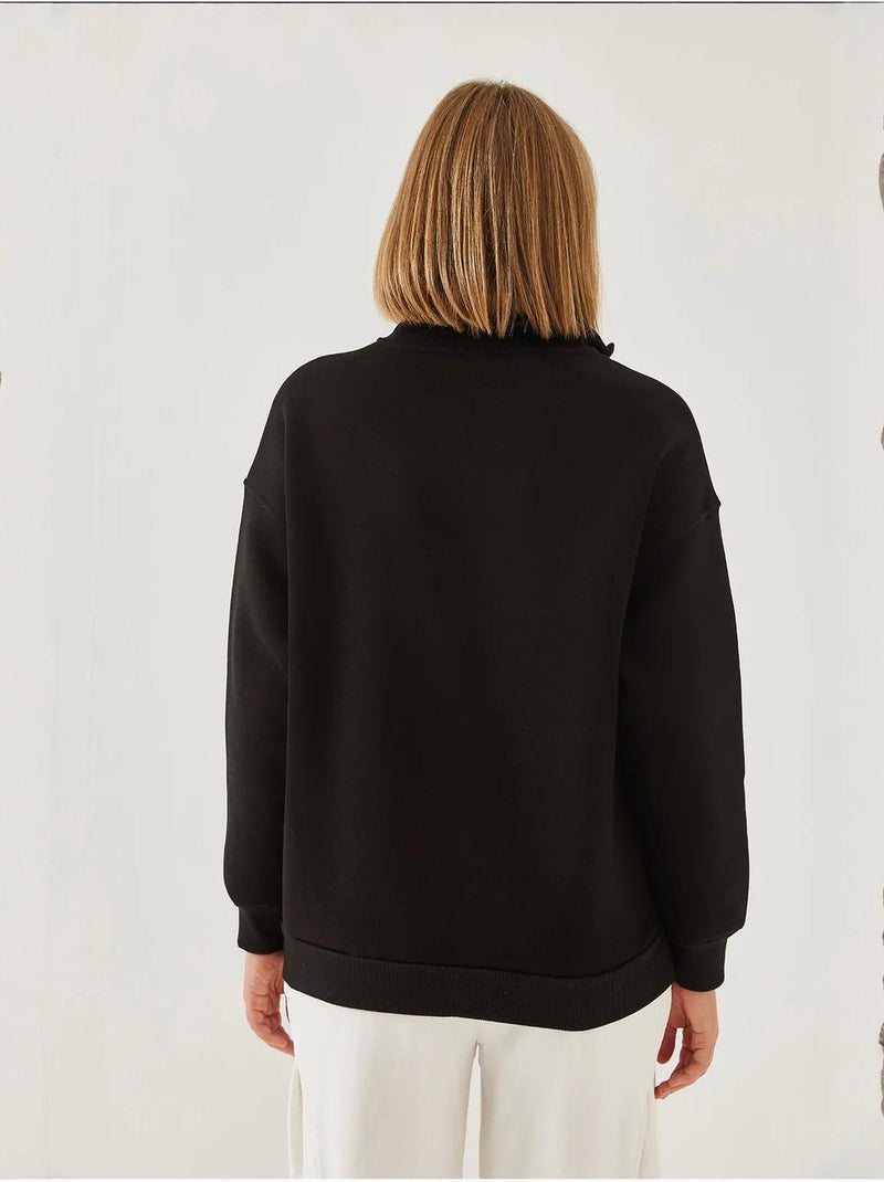 Sudadera extragrande cepillada con cuello alto y cremallera lucci Negro - Kiabi