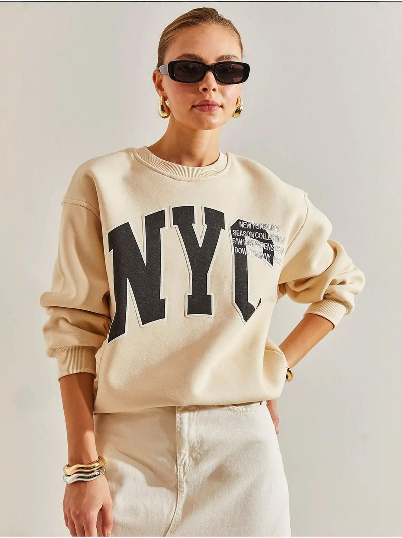 Sudadera extragrande con estampado cepillado de tres capas lucci Beige arcilla - Kiabi