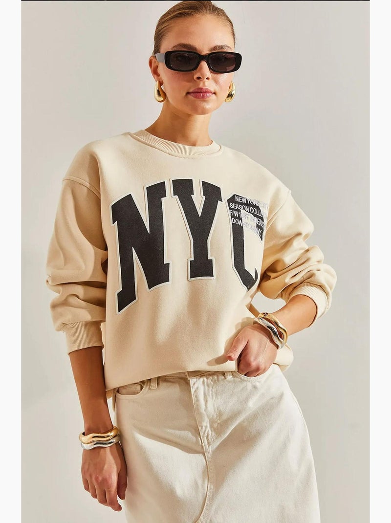 Sudadera extragrande con estampado cepillado de tres capas lucci Beige arcilla - Kiabi